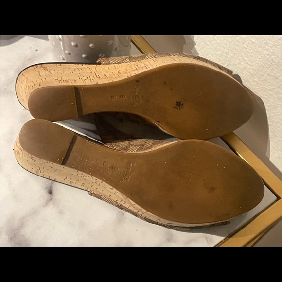 COACH Ferry Khaki Signature Canvas Open Toe Cork Platform Wedge Sandals - Picture 9 of 9